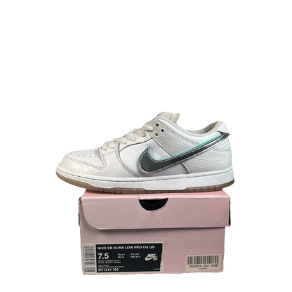 Nike SB Dunk Low Diamond Supply White Diamond (2018) Size 7.5 USED s23005