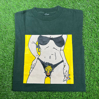 1990s Iggy Pop Beat Em Up Lady Green Tee Size Medium USED v17161