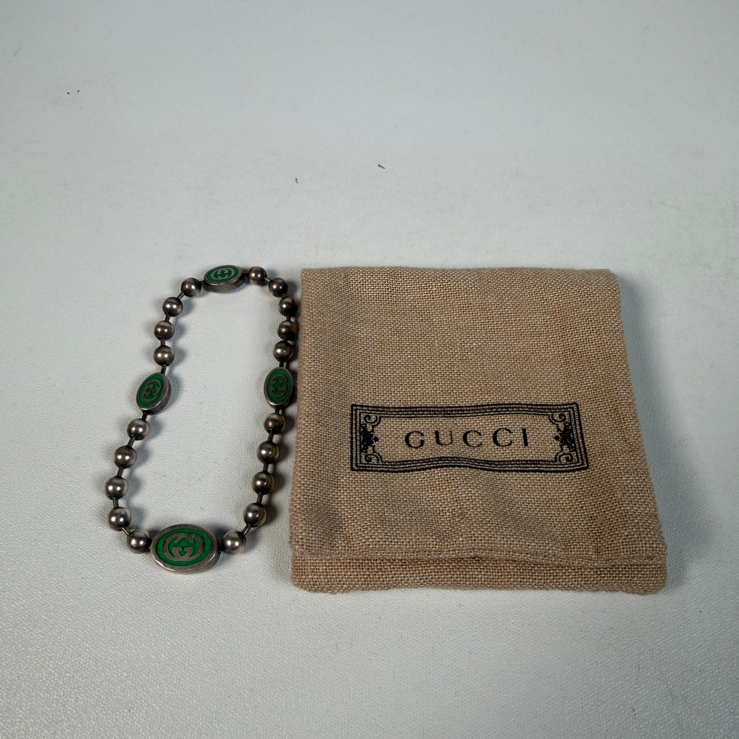 Gucci Interlocking G Sterling Silver Bracelet Size 17 USED x14601