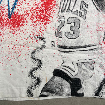 1990s Michael Jordan Red Full Print Magic Johnson Tag tee Size Medium USED v4951
