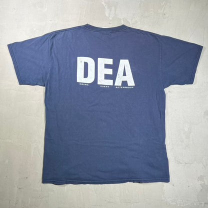 Y2K Bahia Cabana DEA Drinking Navy Blue Tee Size Large USED v20443