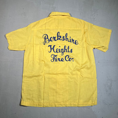 1960s Chain Stitch "Berkshire Heights Fire Co." Yellow Bowling Shirt Size Medium USED v16525