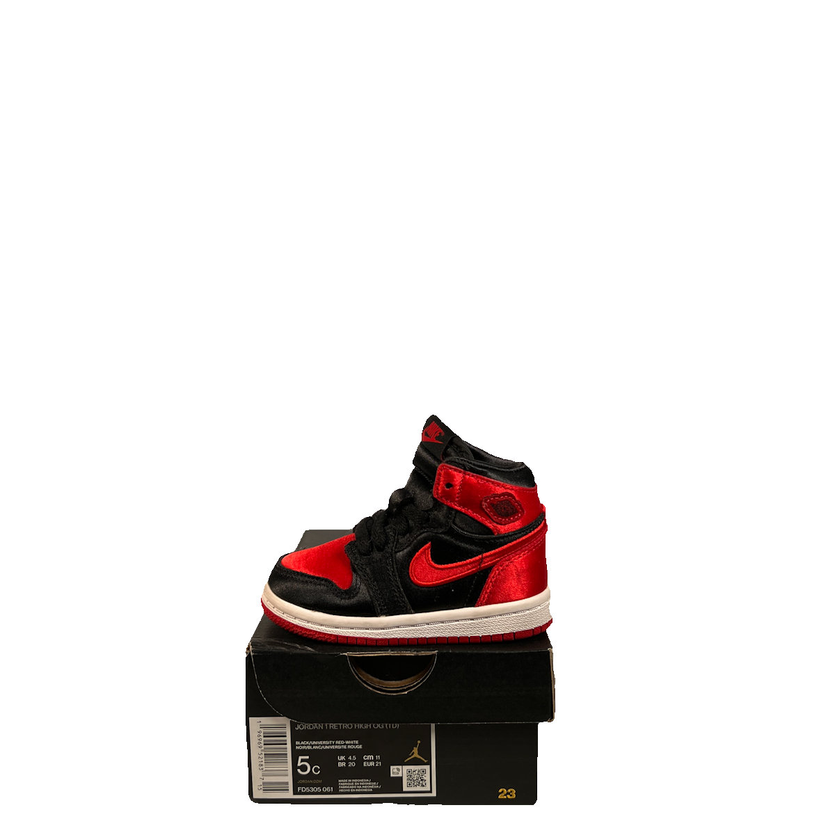 Jordan 1 High Satin Bred (2023) Size 5c USED s22585