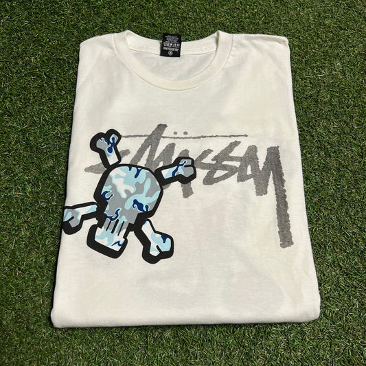 Stussy Camo Skulls White Longsleeve Size Large USED x14143