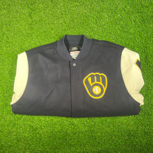MLB Brewers Milwawkee Navy Varsity Jacket Size XXL USED v17616