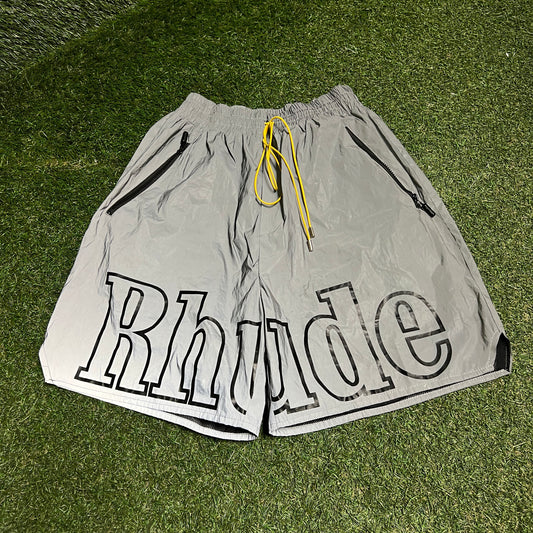 Rhude Reflective Big Logo Silver Shorts Size XL USED x14288