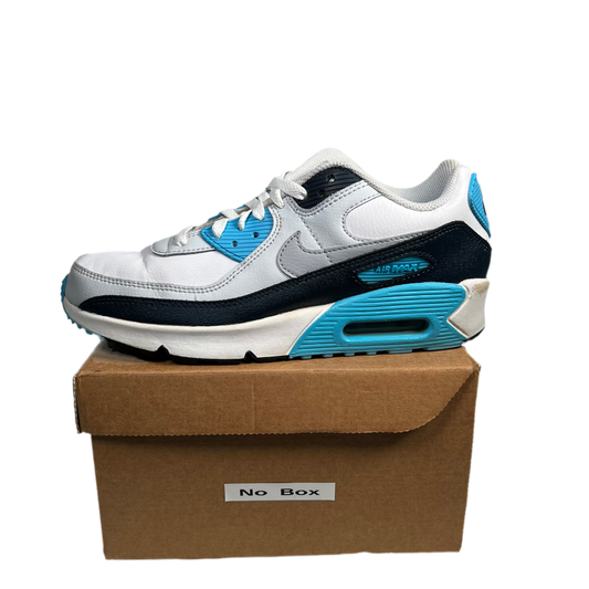 Nike Air Max 90 White Baltic Blue Armory Navy Wolf Grey (2024) Size 6.5y USED s17696
