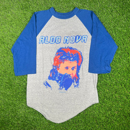1988 Aldo Nova 3/4 Sleeve Grey/Blue Tee Size Medium USED v17088
