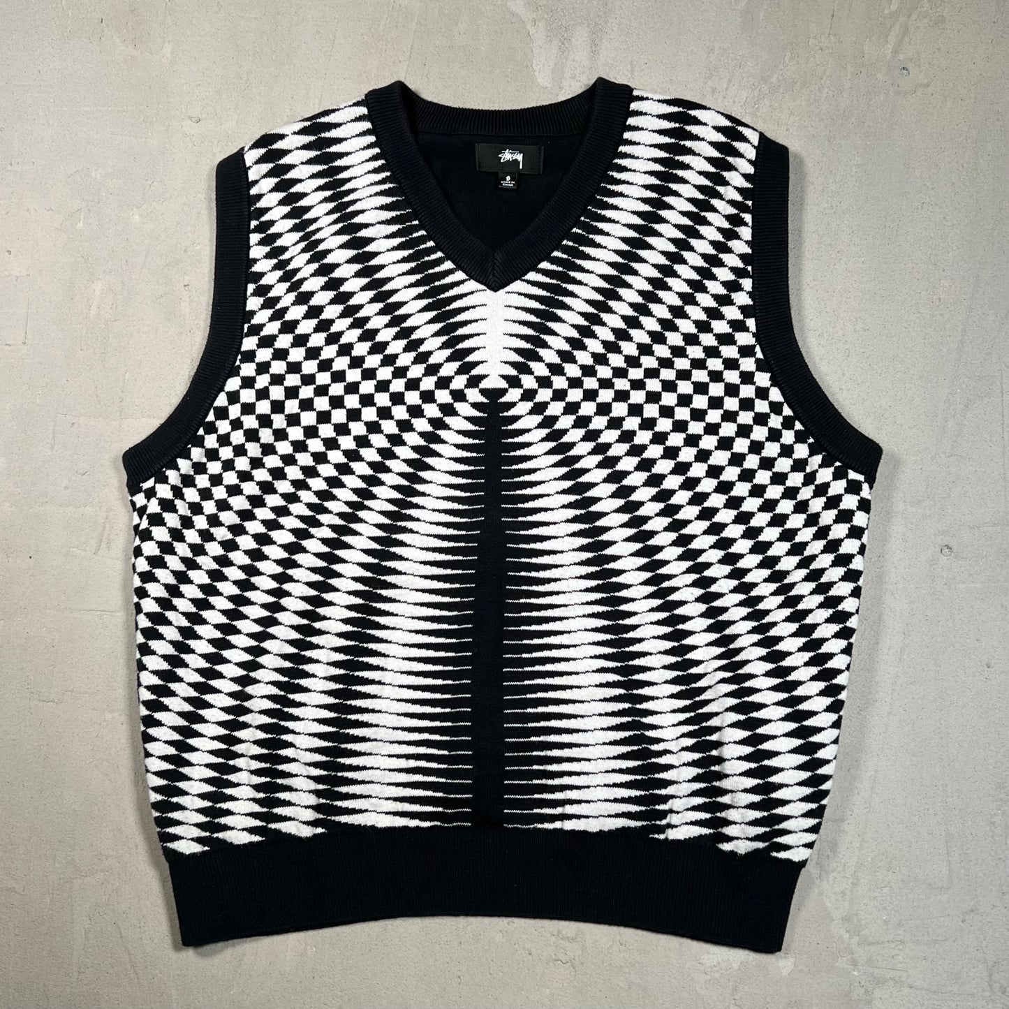 Stussy Psychedelic Checkered Sweater Vest Size Small USED x17441