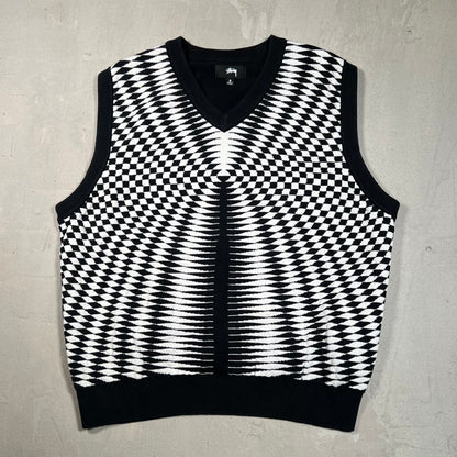 Stussy Psychedelic Checkered Sweater Vest Size Small USED x17441