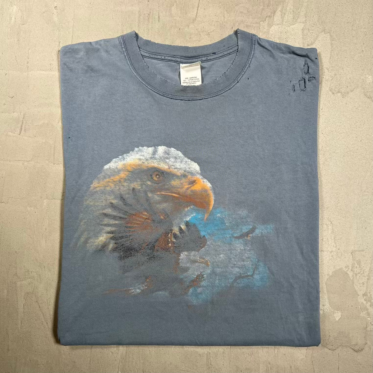 Y2K Eagle Fadded Trashed Washed Blue Tee Size Large USED v20093