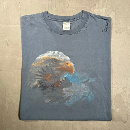 Y2K Eagle Fadded Trashed Washed Blue Tee Size Large USED v20093