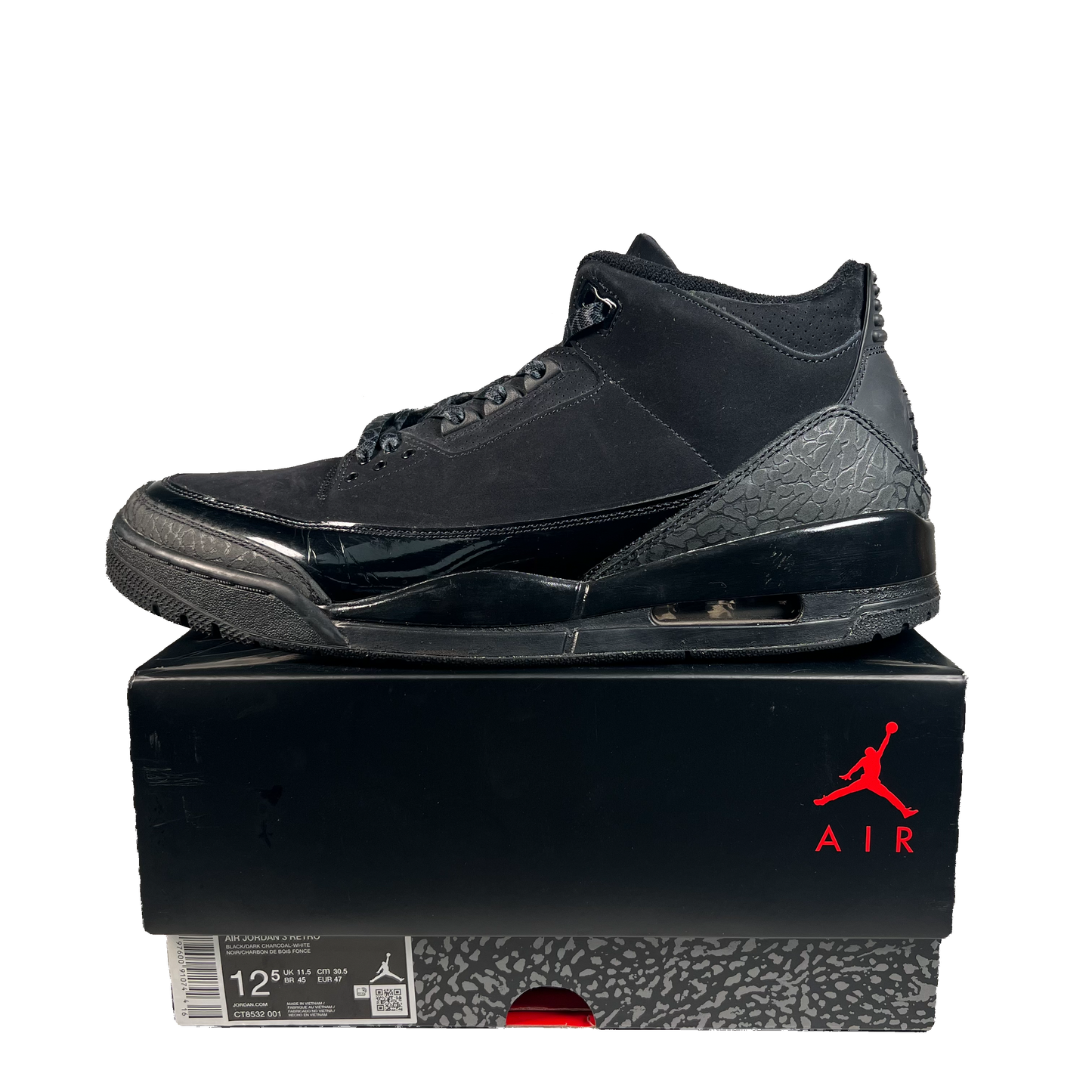 Jordan 3 Black Cat (2025) Size 12.5 USED s22077