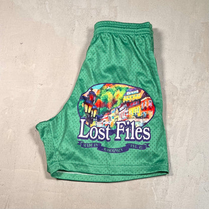Lost Files Mesh Shorts Green "Wisconsin" Size Small USED v19423