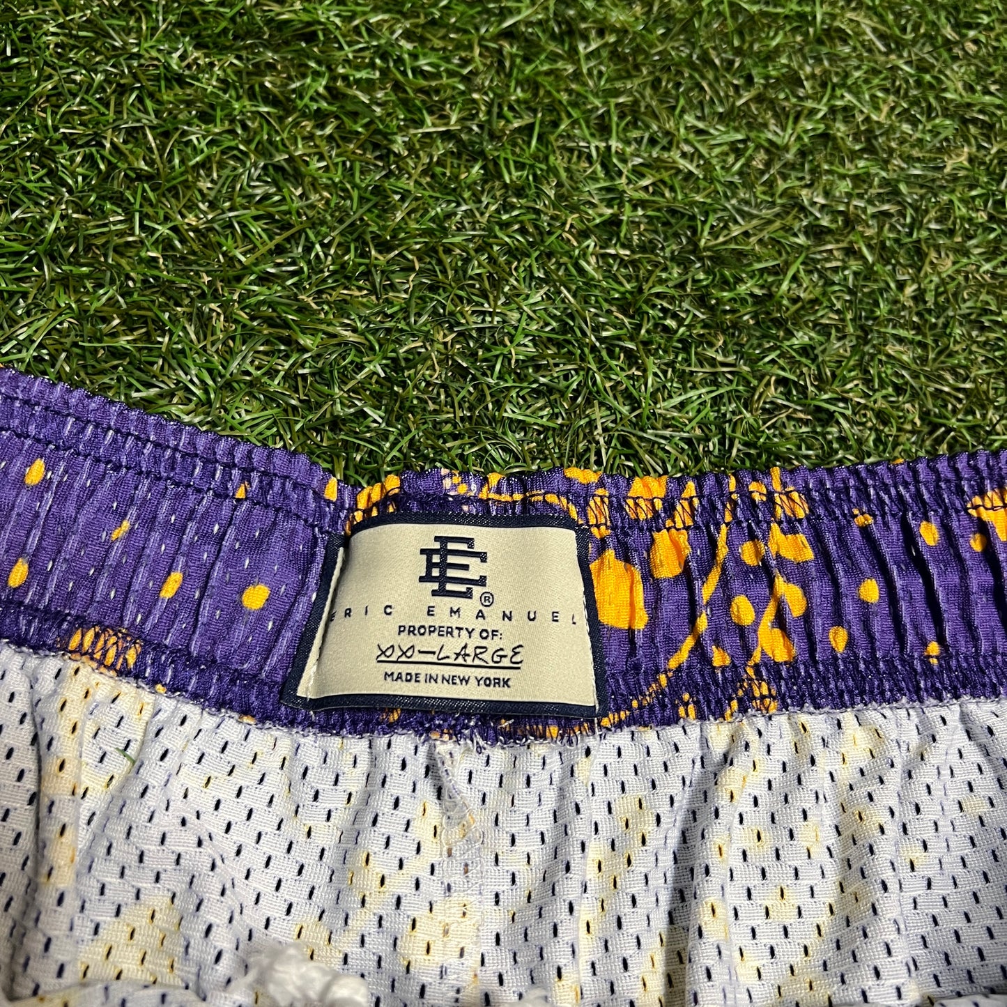 Eric Emanuel Yellow Logo Purple Pasily Shorts Size XXL USED x13730