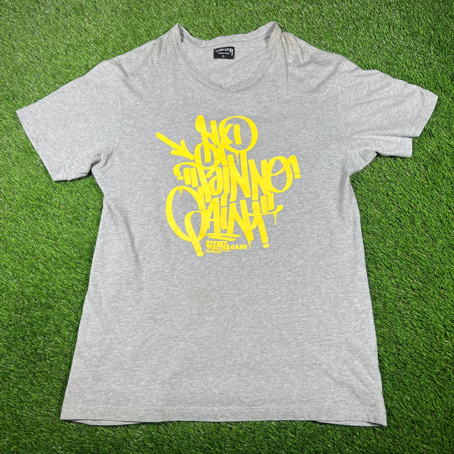 1990s Stussy Writer Gang Grey Tee Size Large USED x14765