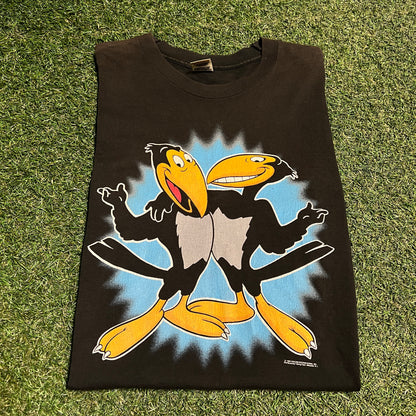 1992 Heckle & Jecle Birds Cartoon Black Tee Size Large USED v16399