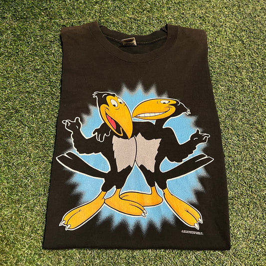 1992 Heckle & Jecle Birds Cartoon Black Tee Size Large USED v16399