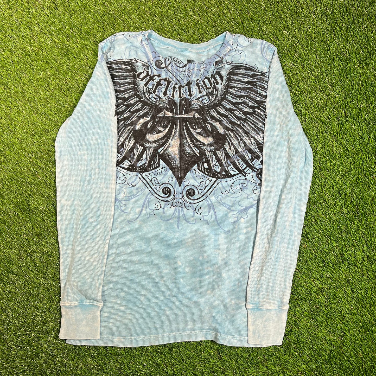 Affliction Blue Waffle Thermal Longsleeve Size Small USED v18170