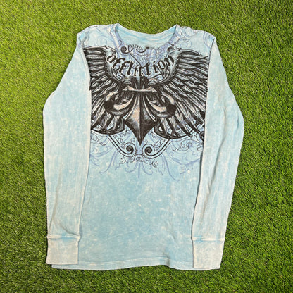 Affliction Blue Waffle Thermal Longsleeve Size Small USED v18170