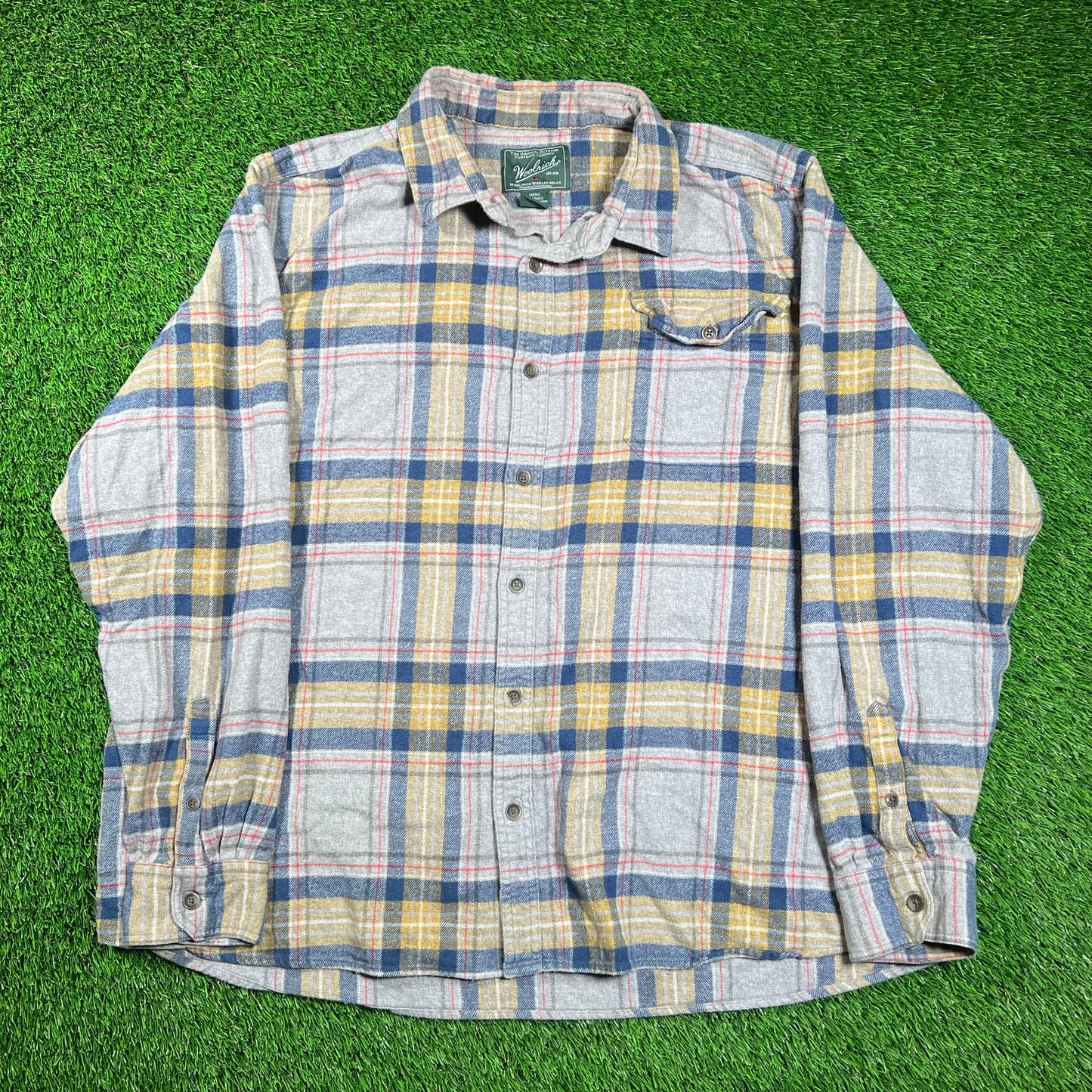 Y2K WoolRich Grey/Yellow Button Up Flannel Size XXL USED v18597