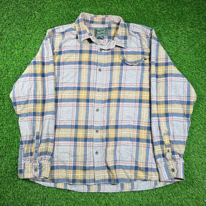 Y2K WoolRich Grey/Yellow Button Up Flannel Size XXL USED v18597