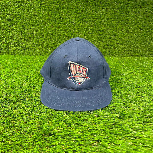 Y2K New Jersey Nets Navy Snapback Hat USED v18360