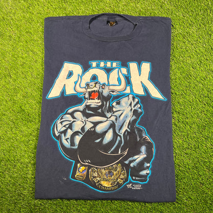 1998 The Rock WWF Bull Champ Navy Blue Tee Size 3XL USED v17937