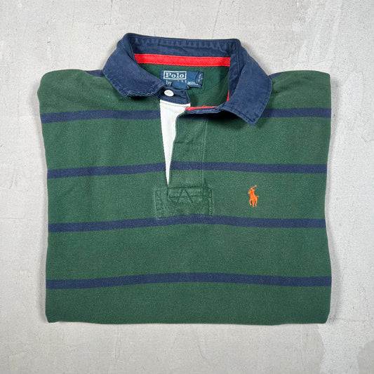Y2K Polo Ralph Lauren Green/Blue Polo Tee Size Medium USED v19297