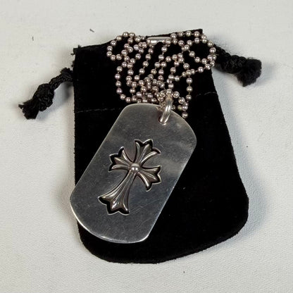 Chrome Hearts Stearling Silver Dog Tag Necklace USED x18501