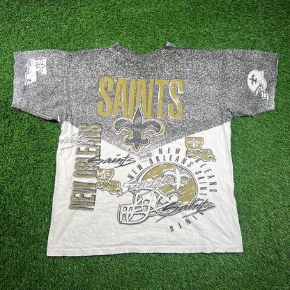 1990s Saints Magic Johnson AOP White Tee Size Large USED v18413