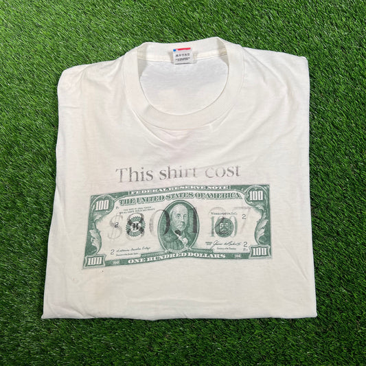 1991 Cornell University This Cost Dollar Bill White Tee Size XL USED v17966