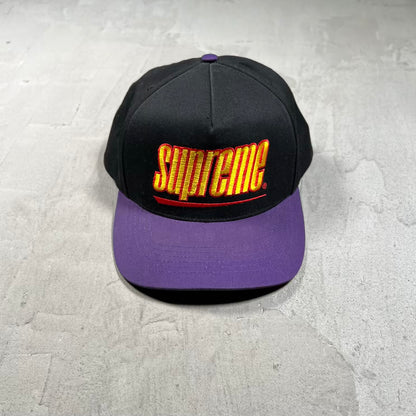 Supreme Underline 5 Panel Black/Purple Snapback Hat (2018) USED x18766