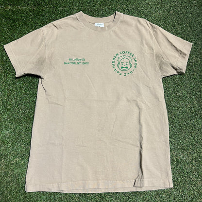 Hidden NY Coffee Shop Tan Tee Size Medium USED x13917