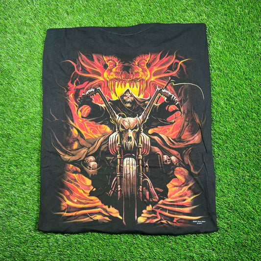 2007 Skull Bone Ghost Rider Flame Black Tee Size XL USED v18696