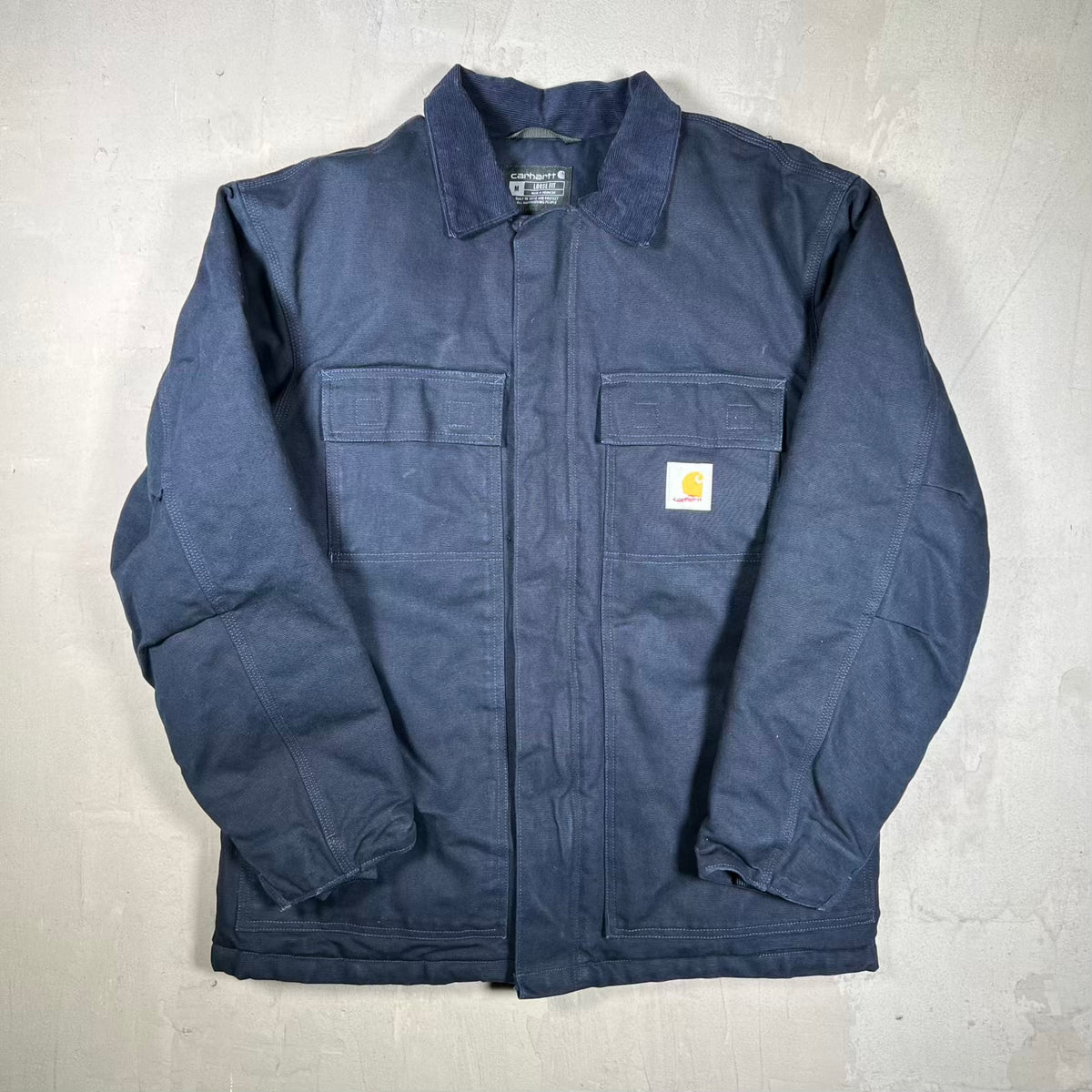 Carhartt Arctic Quilt Lined Navy Blue Zip Up Work Jacket Size Medium USED v20397