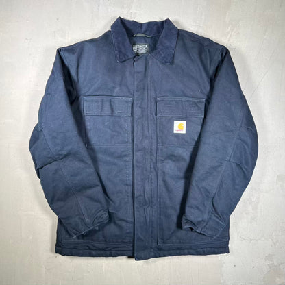 Carhartt Arctic Quilt Lined Navy Blue Zip Up Work Jacket Size Medium USED v20397