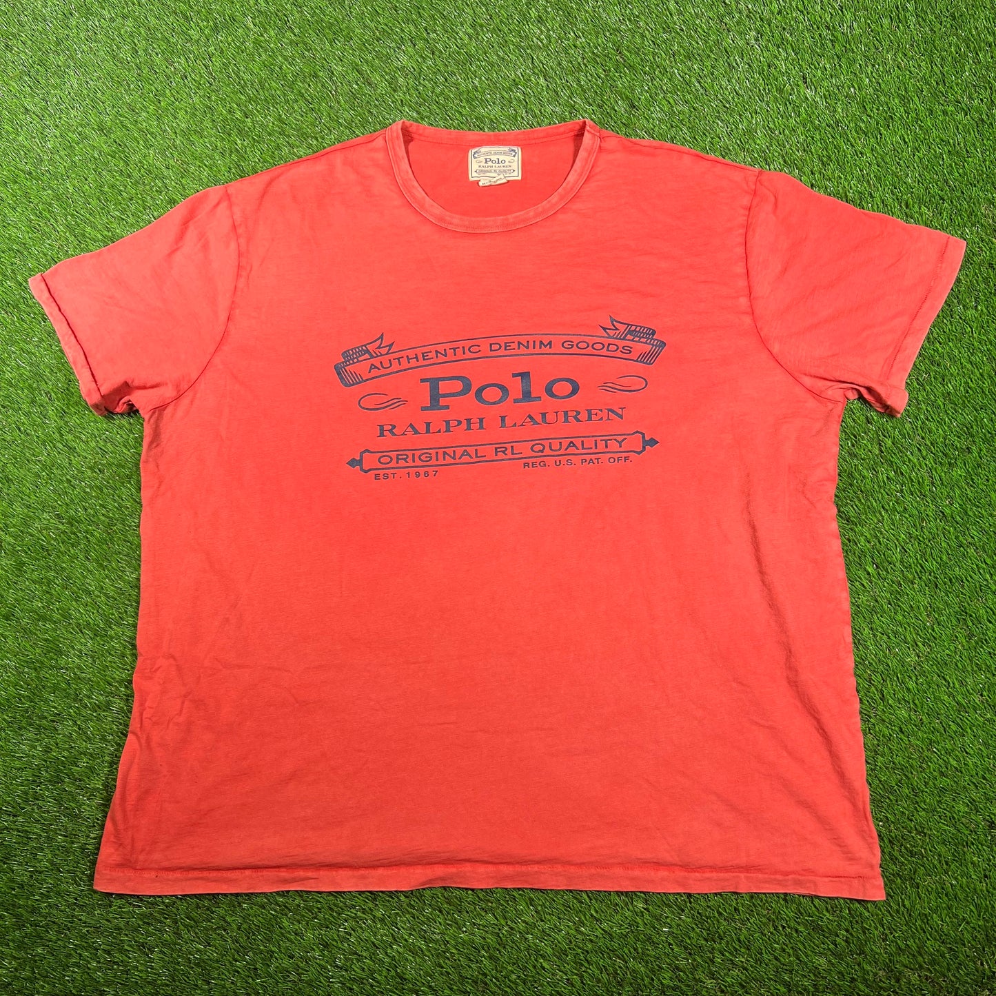 Y2K Polo Ralph Lauren Denim Goods Red Tee Size XXL USED v17780