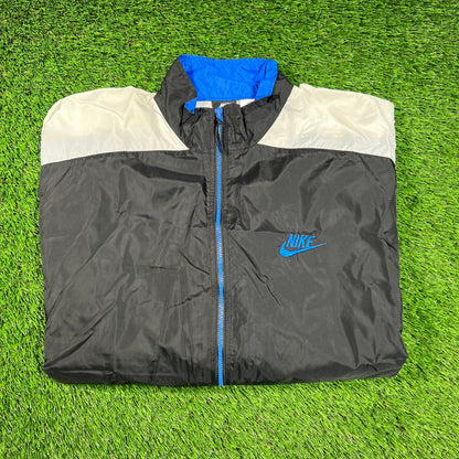 1990s Nike Full Zip Black Nylon Track Jacket Size Large USED v18247