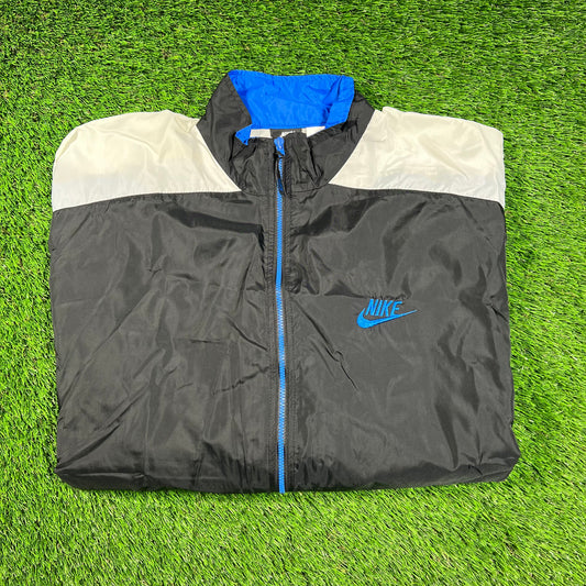 1990s Nike Full Zip Black Nylon Track Jacket Size Large USED v18247
