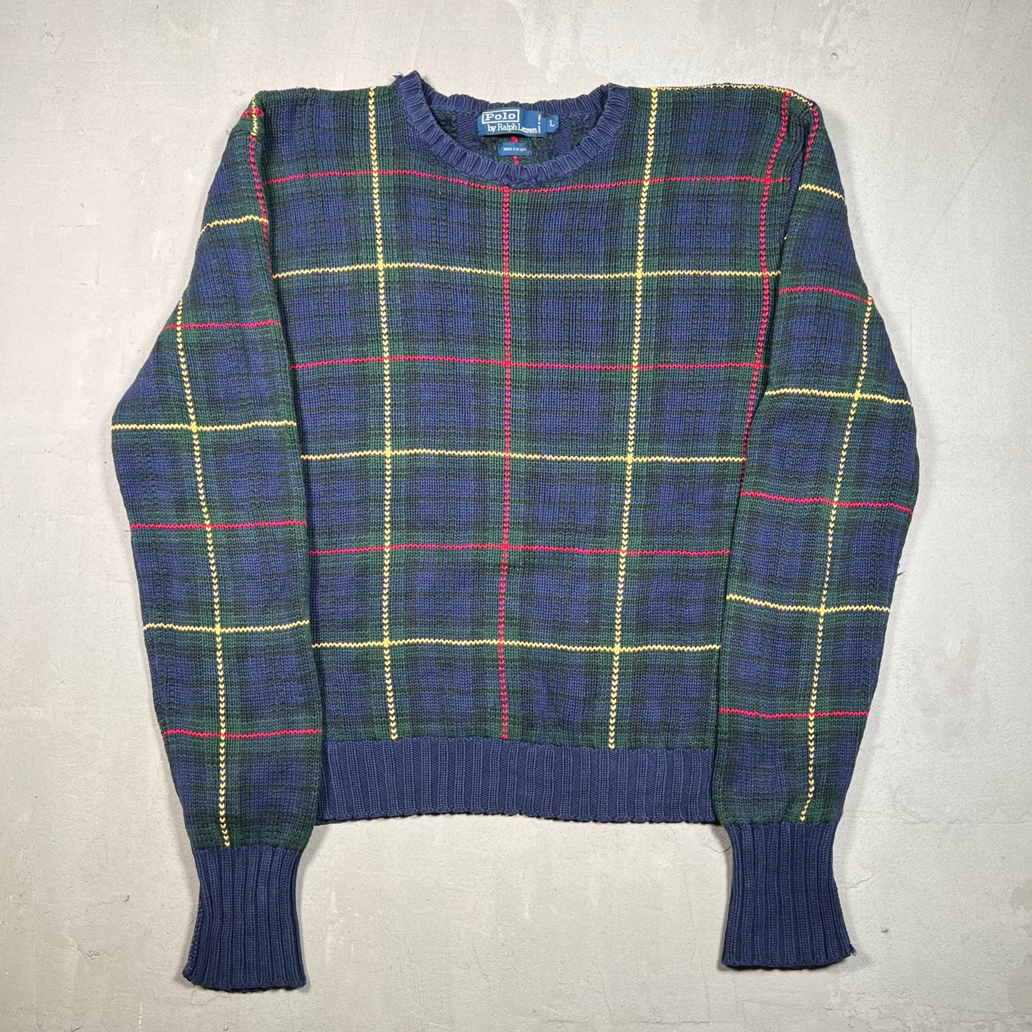Polo Ralph Lauren Navy Plaid Crewneck Size Large USED v19111
