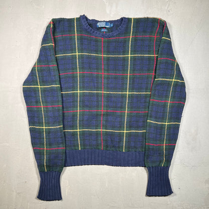 Polo Ralph Lauren Navy Plaid Crewneck Size Large USED v19111