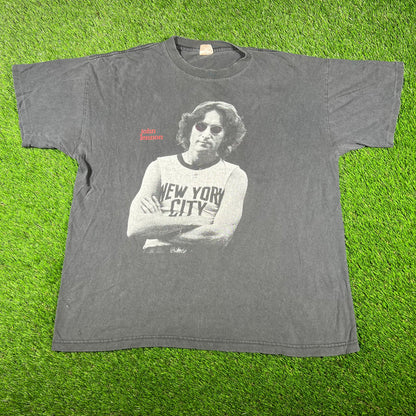 1996 John Lennon Imagine Portrait Washed Black Tee Size XL USED v16894