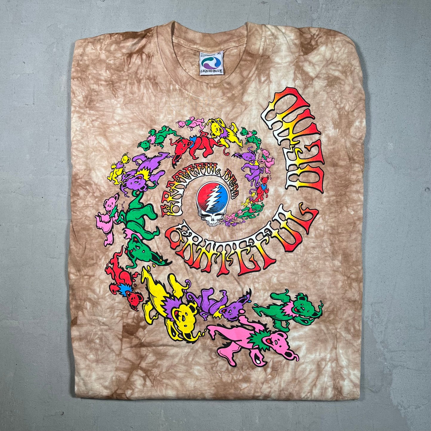 Grateful Dead 2000s Swirl Bear Brown Tie Dye Tee Size XL USED v9920