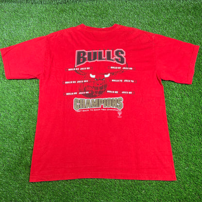 1997 Chicago Bulls NBA Finals Back to Back Champ Tag Red Tee Size XL USED v16728