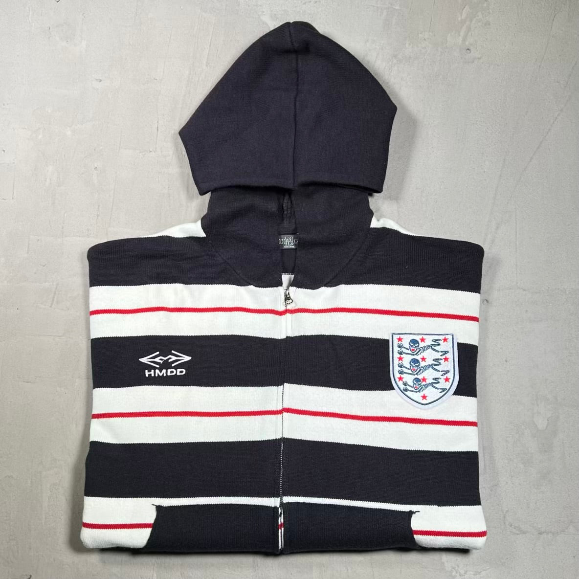 HMDD Ingerland Futbol White/Black Knit Zip Up Hoodie Size Large USED x18678