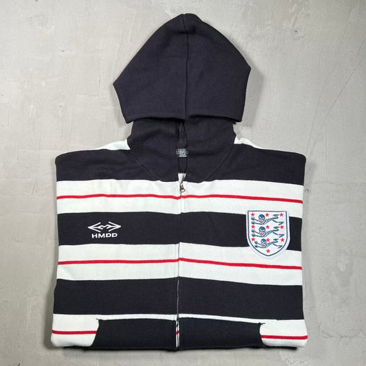 HMDD Ingerland Futbol White/Black Knit Zip Up Hoodie Size Large USED x18678