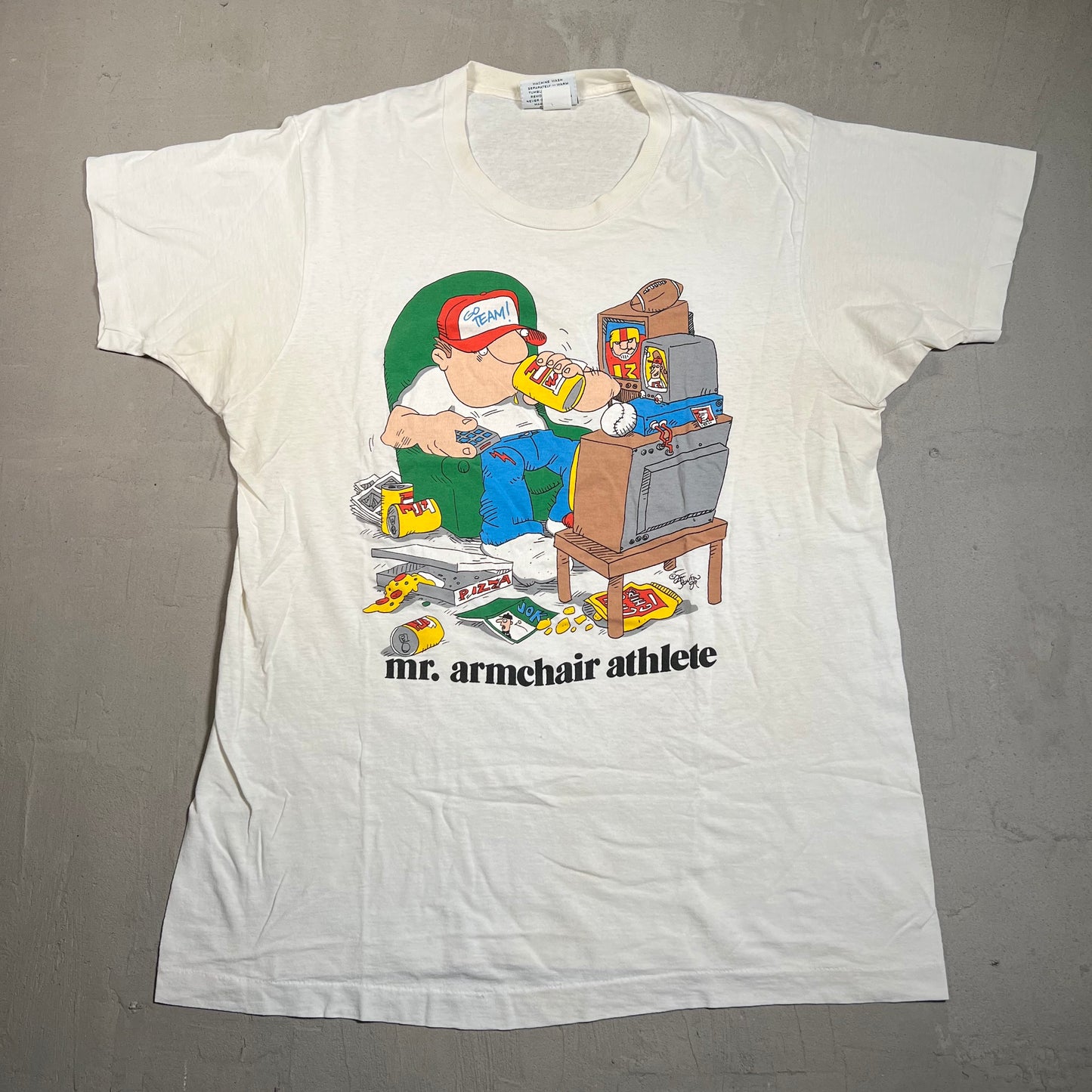 1990s Mr. Armchair Athlete White Tee Size Large USED v19559