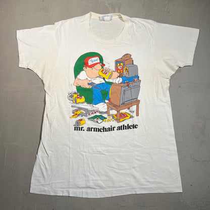 1990s Mr. Armchair Athlete White Tee Size Large USED v19559