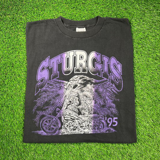 1995 Stugis Black Motorcyce Rally Tee Size Large USED v18612
